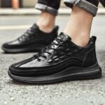 کتونی مردانه جدید با طرح چرم تمساح مشکی Men's Crocodile Pattern Black Casual Sneakers - تصویر 4