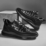 کتونی مردانه جدید با طرح چرم تمساح مشکی Men's Crocodile Pattern Black Casual Sneakers - تصویر 2
