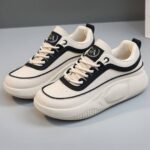 کتونی اسپرت لژدار طبی زنانه فانتزی کرم مشکی Women's Platform Orthopedic Cream Black Fashion Sneakers - تصویر 3